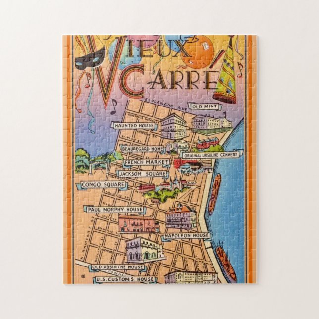 Colorful French Quarter Map Jigsaw Puzzle (Vertical)