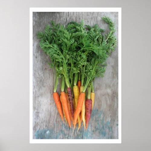 Colorful Fresh Carrots on Wood Table Poster