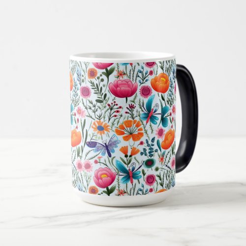 Colorful Fresh Flowers Seamless Floral Background Magic Mug