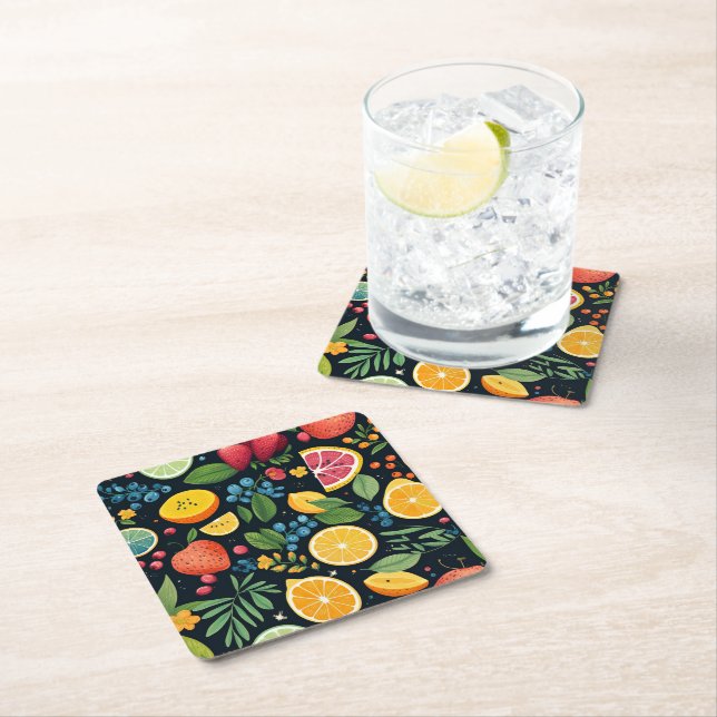 Colorful Fresh Fruit Pattern Square Paper Coaster (Insitu)