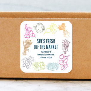 Colorful Fresh Off the Market Bridal Shower Square Sticker