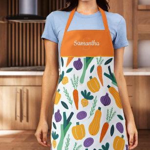 Colorful Fresh Vegetable Pattern with Name Orange  Apron