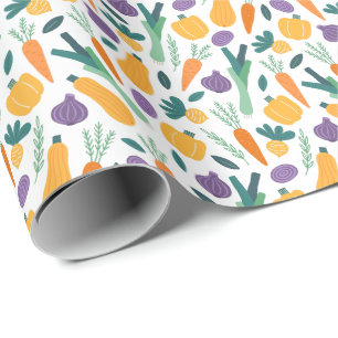 Colorful Fresh Vegetable Pattern with Name Orange Wrapping Paper