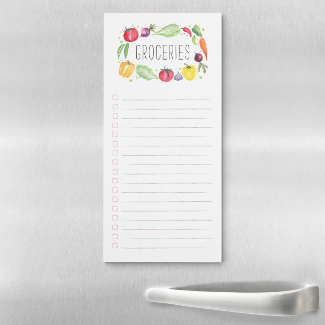 Colorful Fresh Watercolor Vegetables Grocery List Magnetic Notepad (In Situ)