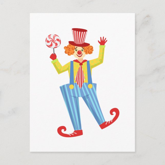 Colorful Friendly Clown With Lollypop In Classic O Postcard (Front)