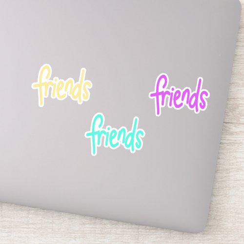 Colorful friends text on white sticker