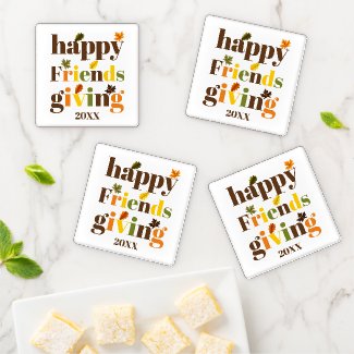 Colorful Friendsgiving typography and fall leaves Coaster Set