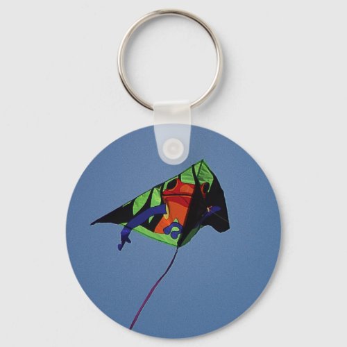 Colorful Frog Kite Flying Through Clear Blue Sky Keychain