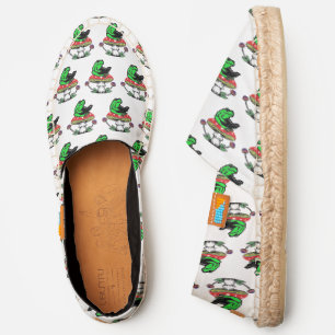 Colorful Frog Reading on Toadstool, White Canvas Espadrilles