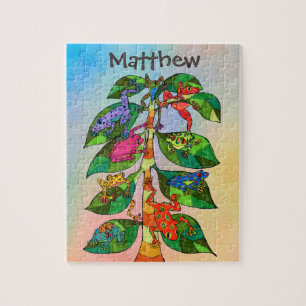 Colorful Frog Tree of Life Watercolor Personalized Jigsaw Puzzle