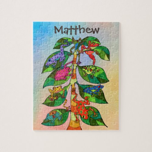 Colorful Frog Tree of Life Watercolor Personalized Jigsaw Puzzle