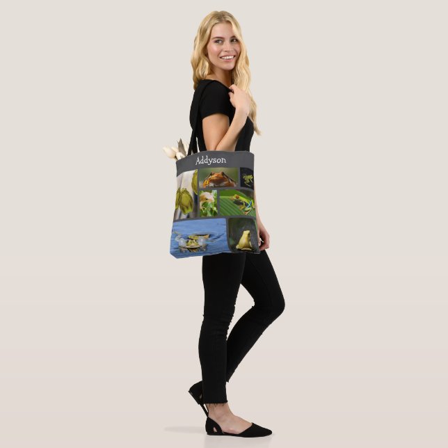 Colorful Frogs Custom Name Tote Bag (On Model)