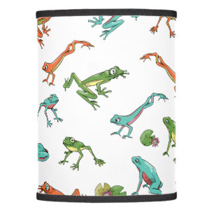 Colorful frogs in a pond pattern lamp shade