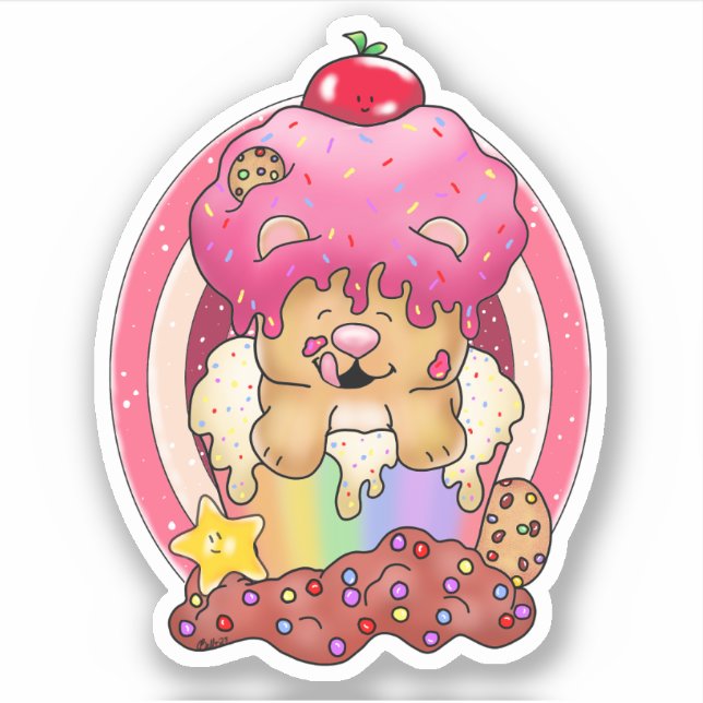 Colorful Frosted Bear Cupcake| Sticker (Front)