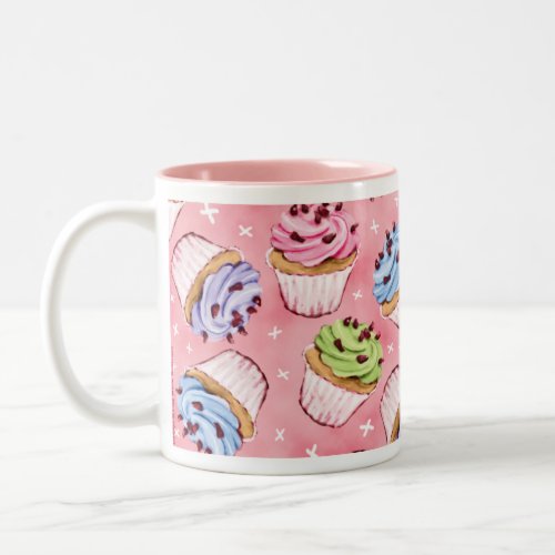 Colorful Frosted Cupcakes Pattern Two_Tone Coffee Mug