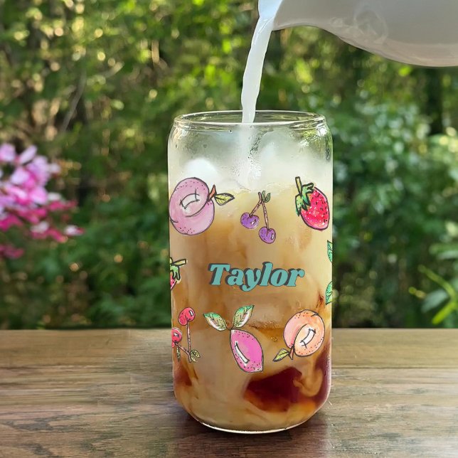 Colorful Fruit Cherry Modern Lemon Strawberry Name Can Glass (Creator Uploaded)