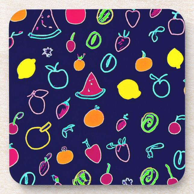 Colorful Fruit Fantasia Design Beverage Coaster (Front)
