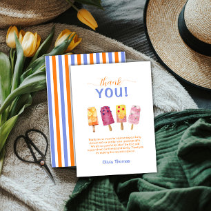 Colorful Fruit Ice Cream Popcicle Baby Shower  Thank You Card