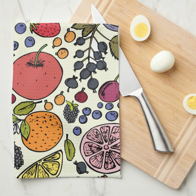 Colorful Fruit Illustration Kitchen Towel (Quarter Fold)