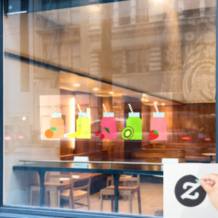 Colorful fruit juice bottles with straws window cling