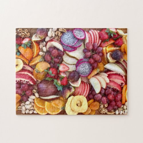 Colorful Fruit Nuts Tray Food Photography Small Jigsaw Puzzle