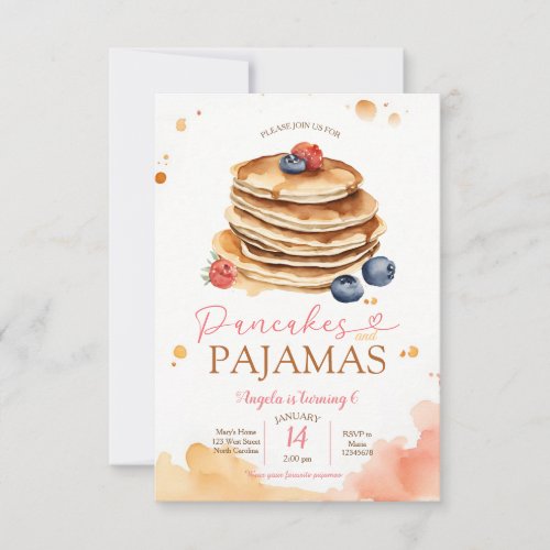 Colorful Fruit Pancakes and Pajamas Party Birthday Invitation