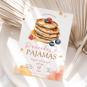 Colorful Fruit Pancakes and Pajamas Party Birthday Invitation