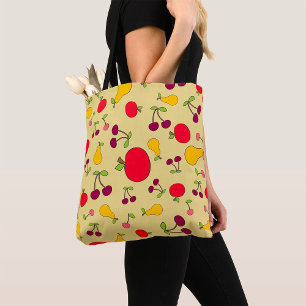 Colorful Fruit Pattern Apples Cherries and Pears Tote Bag