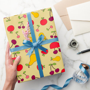 Colorful Fruit Pattern Apples Cherries and Pears Wrapping Paper