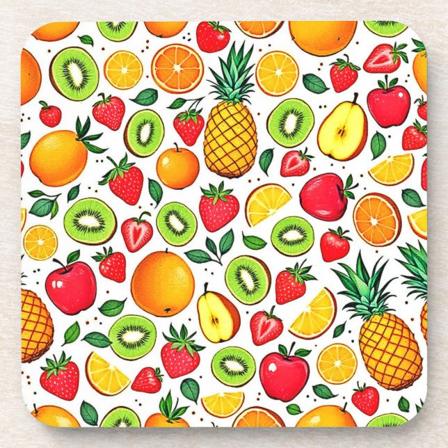 Colorful Fruit Pattern Design Beverage Coaster (Front)