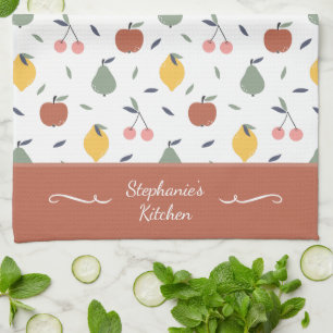 Colorful Fruit Pattern First Name Red Kitchen Towel