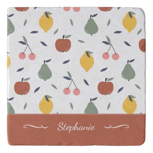 Colorful Fruit Pattern First Name Red Kitchen Trivet
