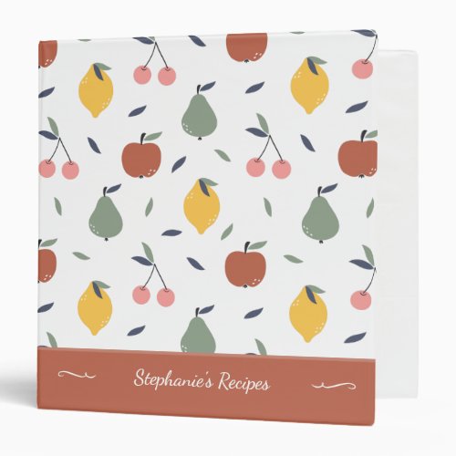 Colorful Fruit Pattern First Name Red Recipe 3 Ring Binder