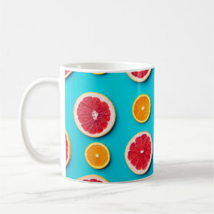Colorful fruit pattern of fresh orange and grapefr coffee mug