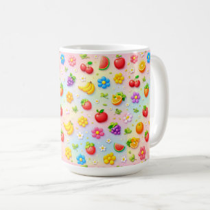 Colorful Fruit Pattern With Flowers and Fruits Coffee Mug
