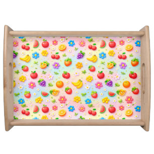 Colorful Fruit Pattern With Flowers and Fruits Serving Tray