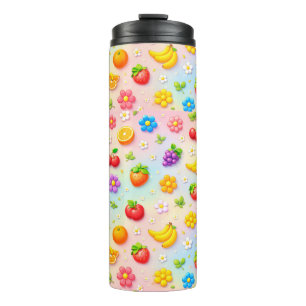 Colorful Fruit Pattern With Flowers and Fruits Thermal Tumbler