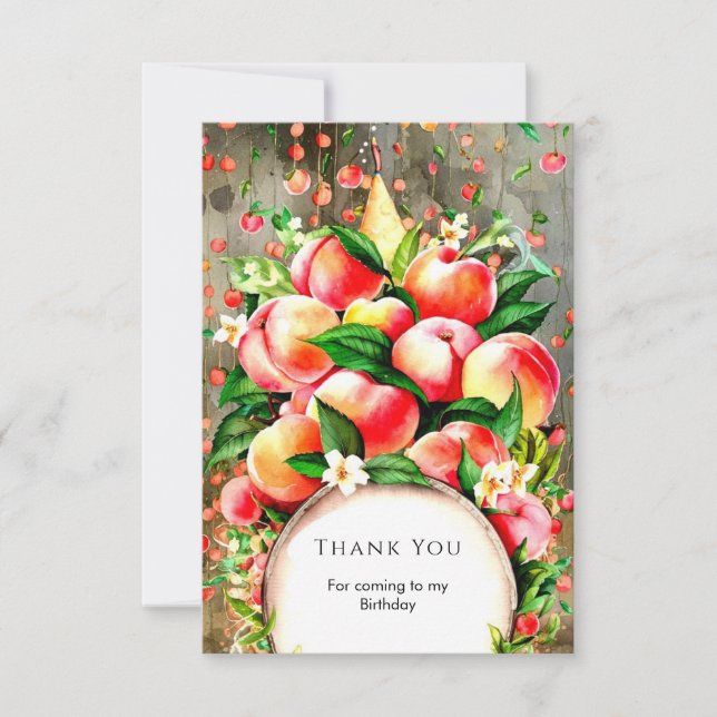  Colorful Fruit Peach Birthday Thank You Card (Front)
