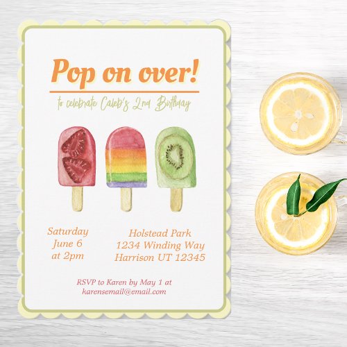 Colorful Fruit Popsicle Summer Birthday Invitation