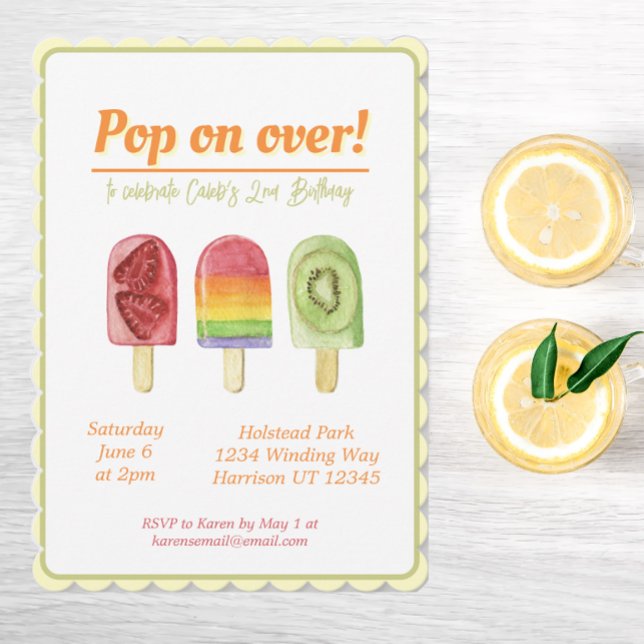 Colorful Fruit Popsicle Summer Birthday Invitation (Creator Uploaded)