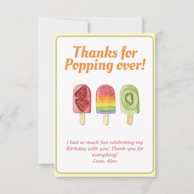 Colorful Fruit Popsicle Summer  Thank You Card (Front)