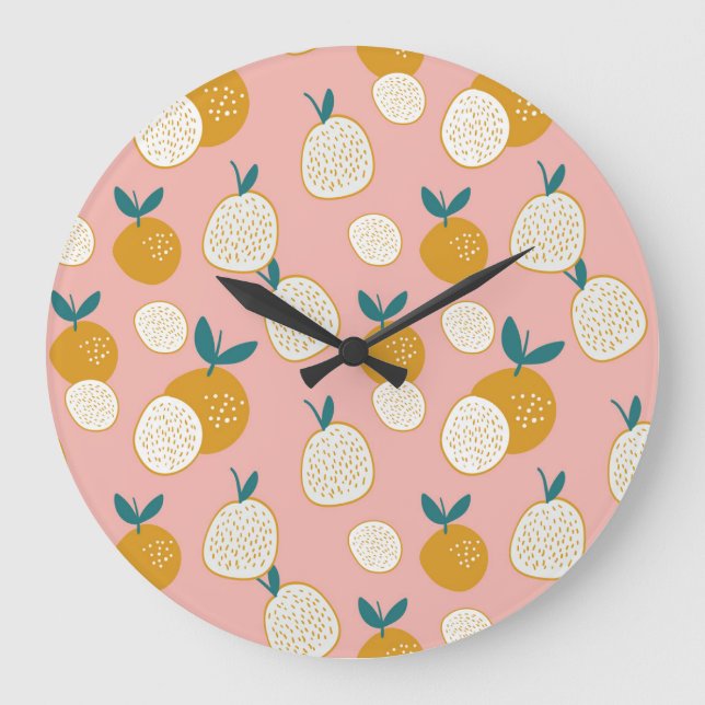 Colorful fruit, seamless background pattern. large clock (Front)