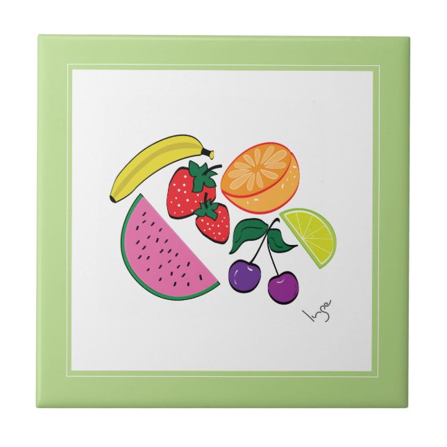 Colorful Fruit Summer, Cool, Fun Ceramic Tile (Front)