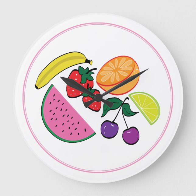 Colorful Fruit Summer, Cool, Fun Large Clock (Front)