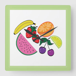 Colorful Fruit Summer, Cool, Fun Square Wall Clock