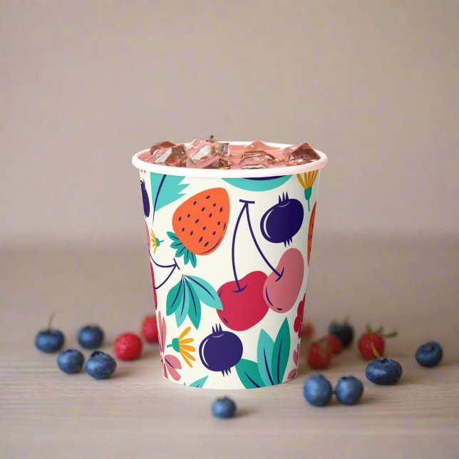 Colorful Fruit Tropical Blueberries Strawberries Paper Cups (Creator Uploaded)