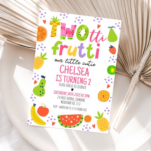 Colorful Fruit Two_tii Frutti 2nd Birthday Invitation