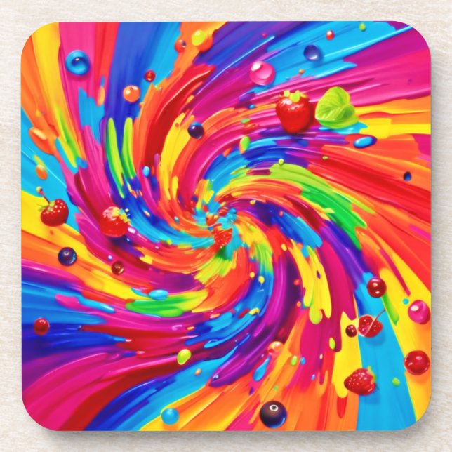 Colorful Fruit Vortex Beverage Coaster (Front)
