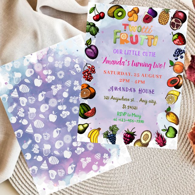 Colorful Fruit Watercolor Twotti Frutti Birthday  Invitation (Creator Uploaded)