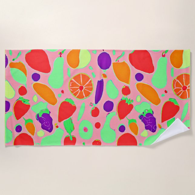 Colorful Fruitful Spectrum Pattern Beach Towel (Front)
